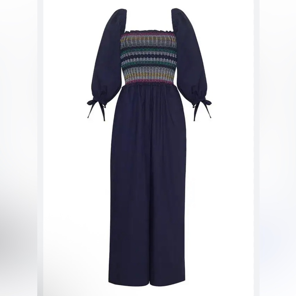 Cara Cara Navy Jazzy Smocked Jumpsuit NWOT